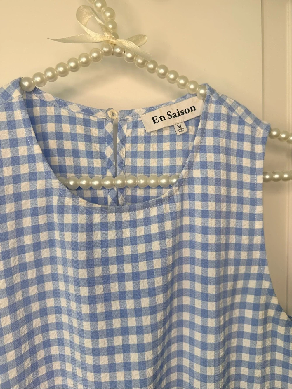 En Saison Light Blue Gingham Tiered Dress Women’s size medium - Picture 2 of 5